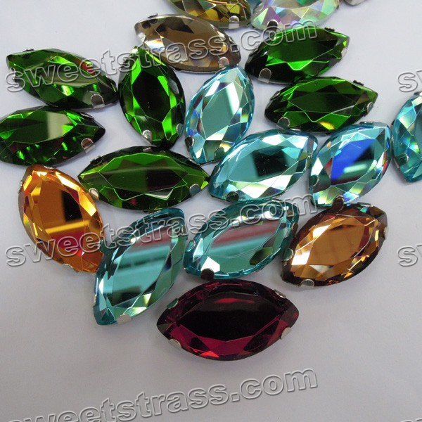 Glass Sew On Gems Crystals In Settings Oval