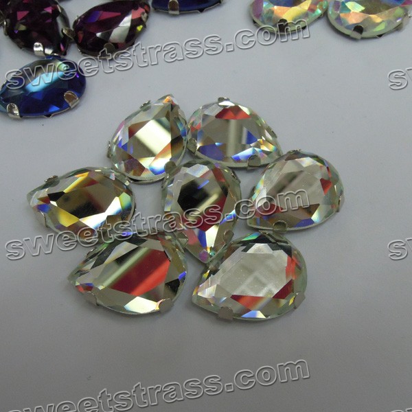 Wholesale Sew On Tear Drop Clear Glass Stone With Prong