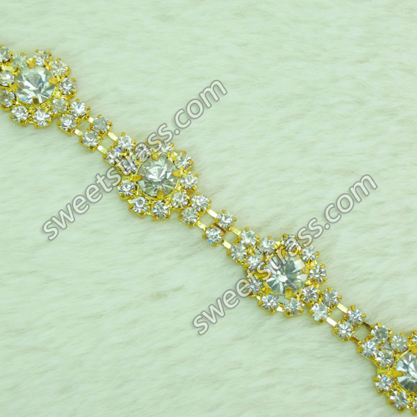 Gold Crystal Rhinestone Cup Chain Trim For Shoes Wholesale