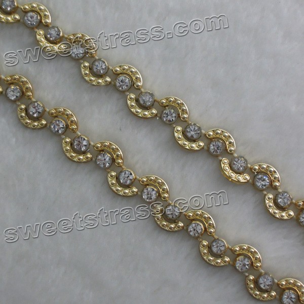 Wholesale Plastic Banding Gold Crystal Rhinestone Ribbon