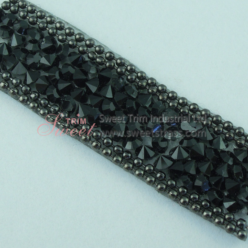 Hot Fix Glue Strip With Metal Chain And Black Epoxy Rhinestone