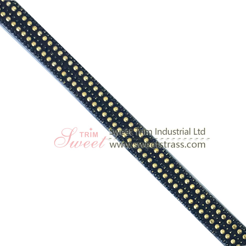 New Design Rhinestone Banding Black Weave with Crystal Hot Fix on Dress Shoes Strips Trimming Clothing Accessories