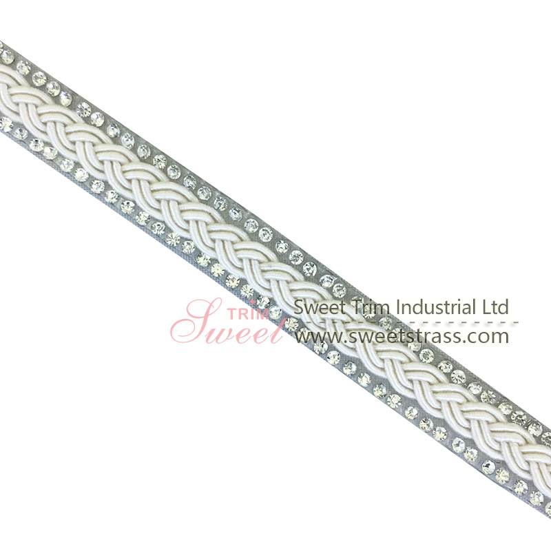 cheap price  stripe webbing trim rhinestone mesh banding  for decoration