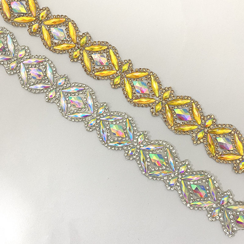 Gold Silver teardrop rhinestone ribbon glitter high quality shiny strip