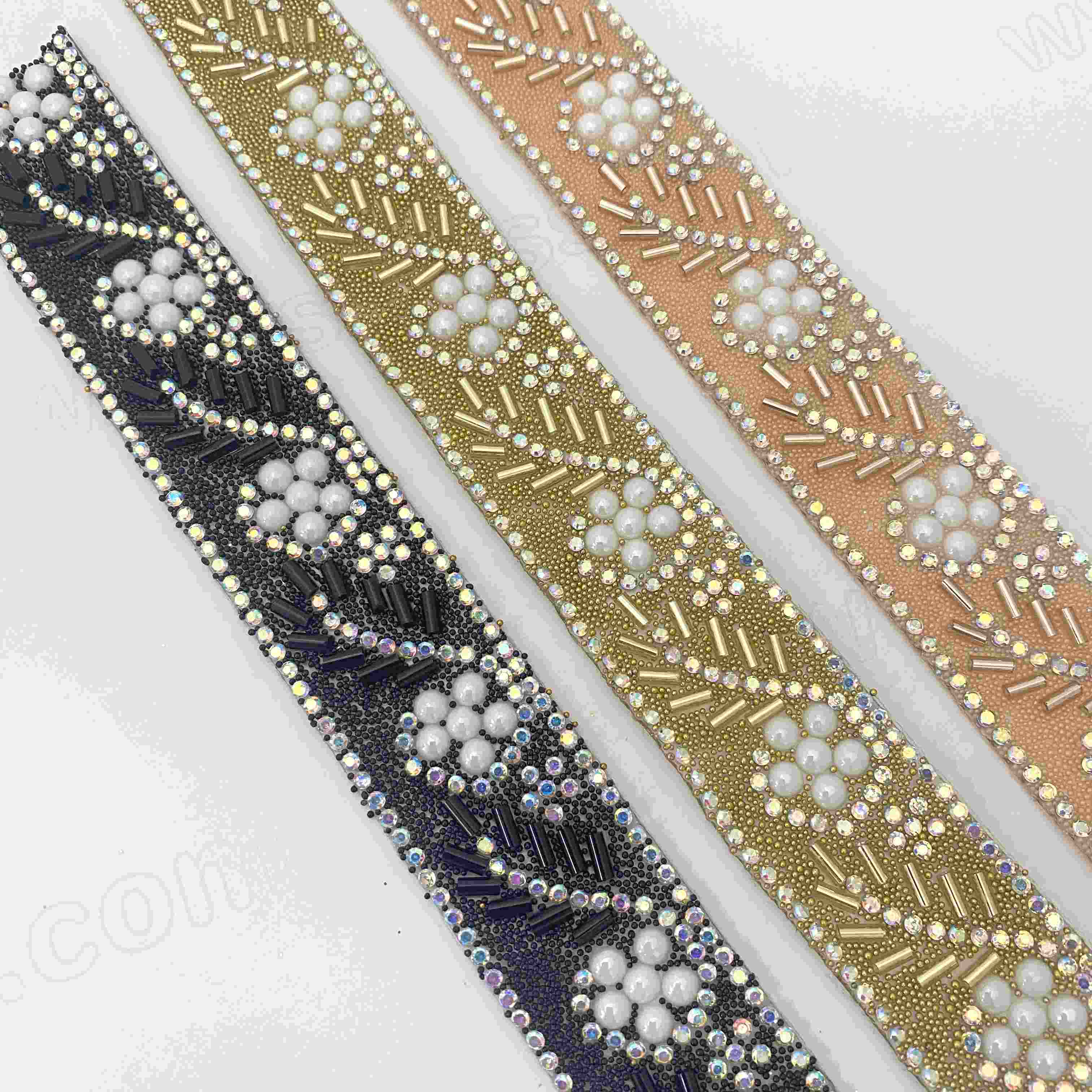 Wholesale Fancy Lace Wrap AB Rhinestone Silver White Trim Ribbon Lace Brim Ribbon Trimming